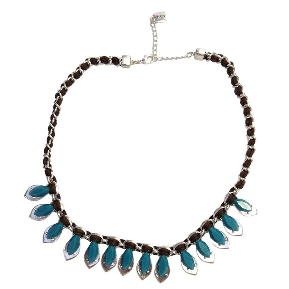 Vintage CHAPS turquoise Blue & Black Cord Adjustable Necklace - Picture 1 of 2